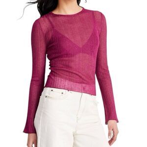 NEW Future Collective Jenny K. Lopez Pink Crewneck Sheer Sweater XXS